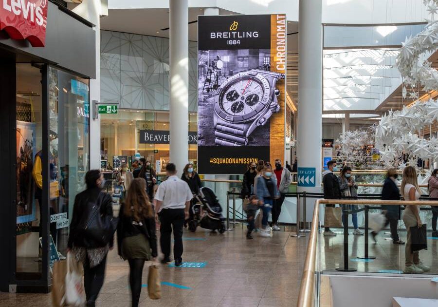 A shopping mall advertising example at Meadowhall Sheffield, advertising a Breitling watch.